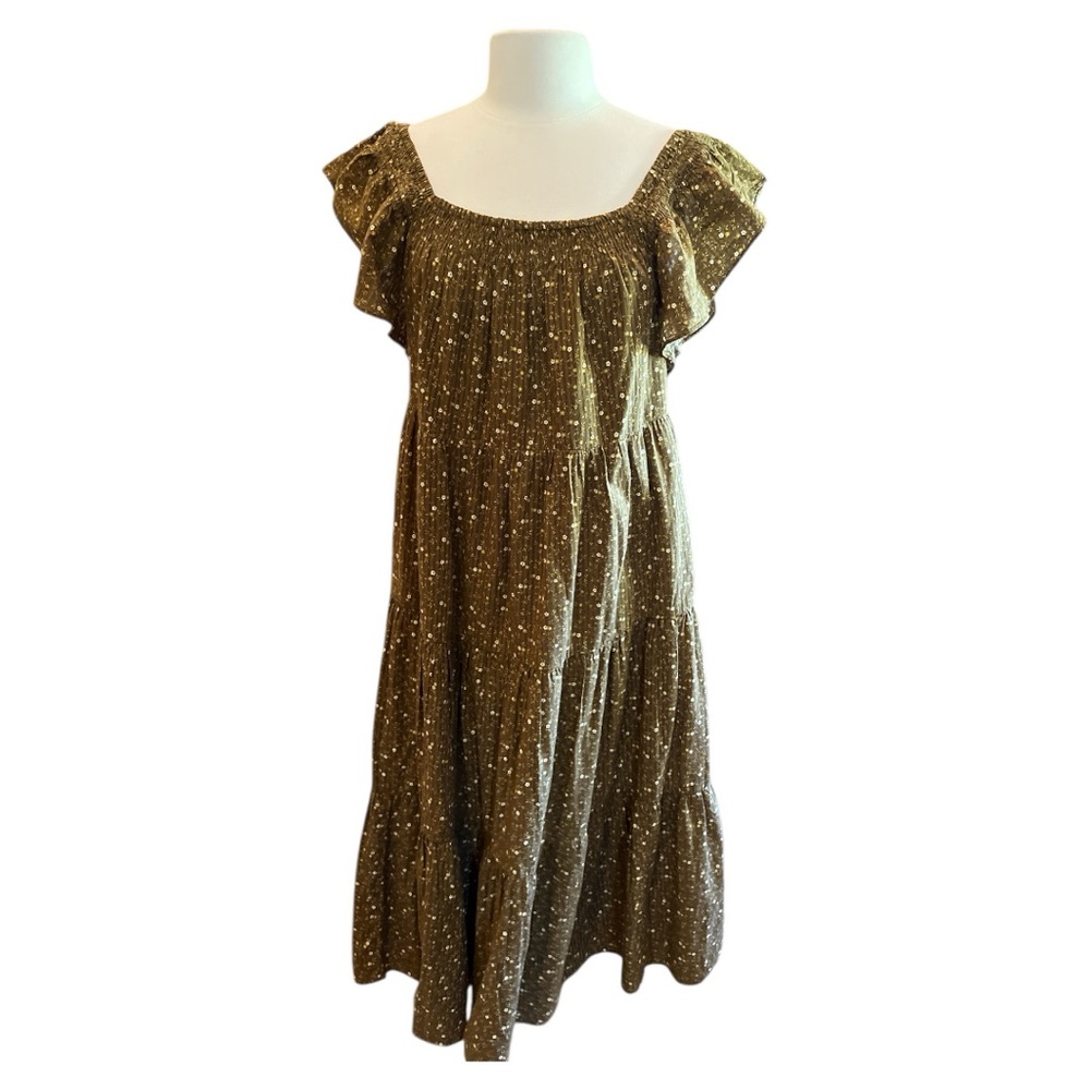 Madewell Ruffle-Sleeve Tiered Midi Dress in Daisy Stitch Size L - Belt included - Picture 12 of 14